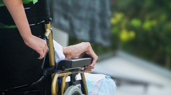home carer with elderly woman in wheelchair